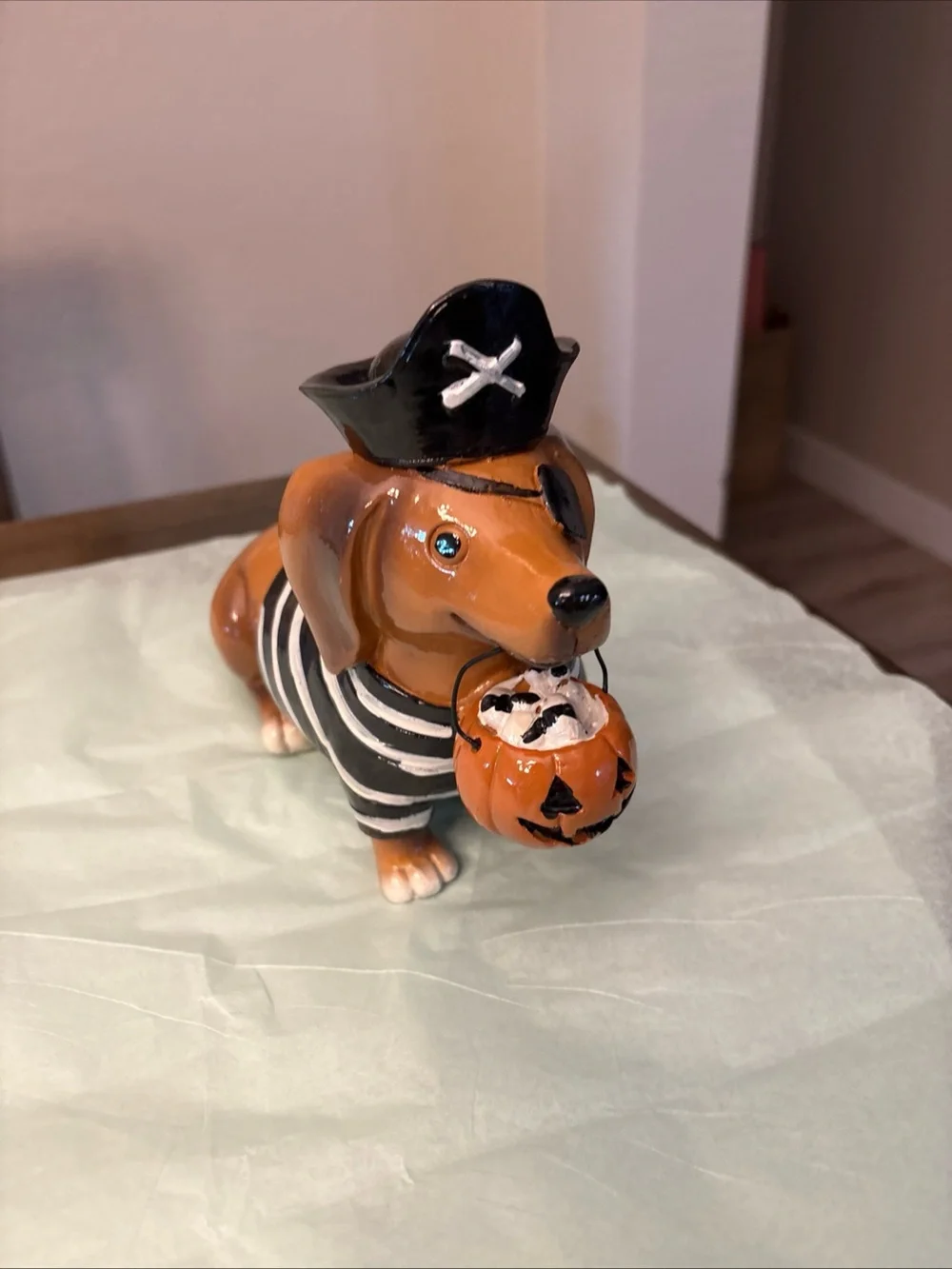 Halloween Pirate Dachshund Figurine - Orange and Black